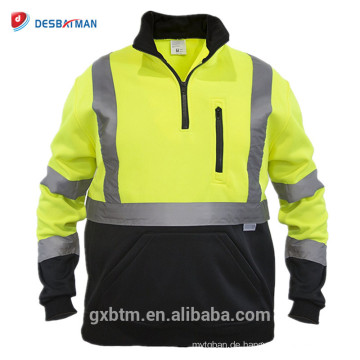 100% Polyester High Visibility Sweatshirts Half Zipper ANSI Klasse 3 Hallo Vis Reflektierende Sicherheit Pullover Pullover für Nacht Arbeiter